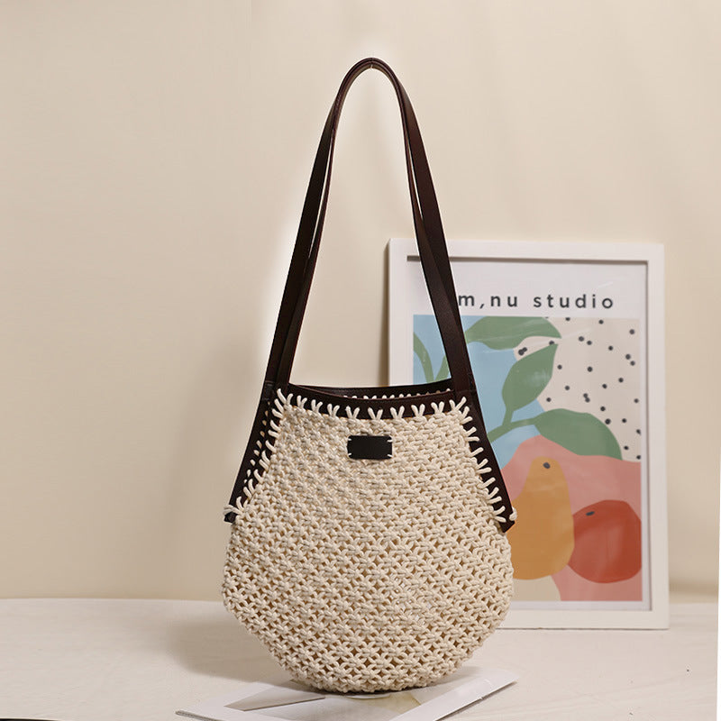 Hand-knotted tote bag with sturdy leather handles Skanto