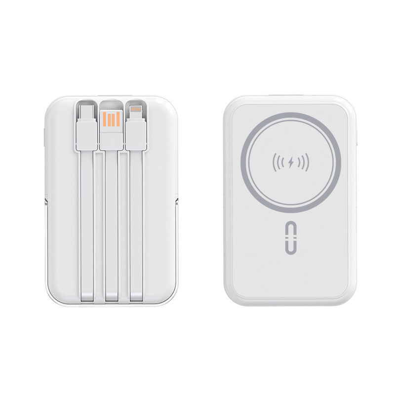 Bærbar powerbank med integrert kabelfunksjon og trådløs ladeopplevelse Skanto