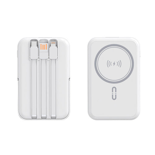 Bærbar powerbank med integrert kabelfunksjon og trådløs ladeopplevelse Skanto