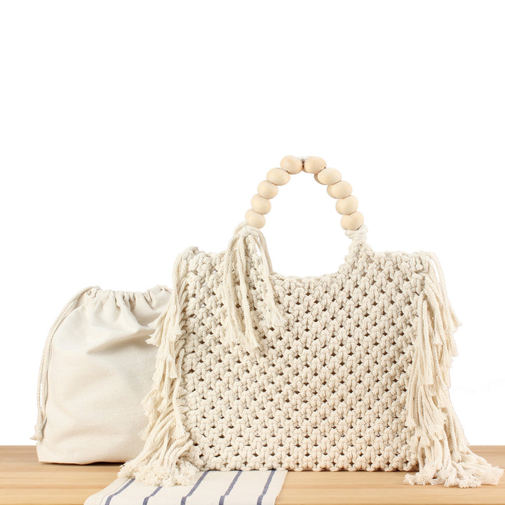 Hand-knotted Tote Bag with Decorative Fringes Skanto