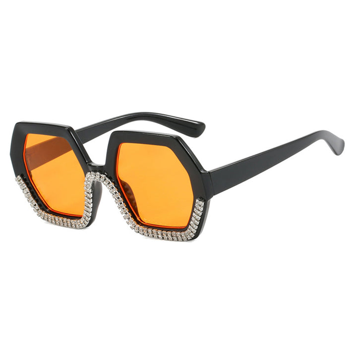 Women's extravagant sunglasses with hexagonal frame and rhinestone accents Skanto