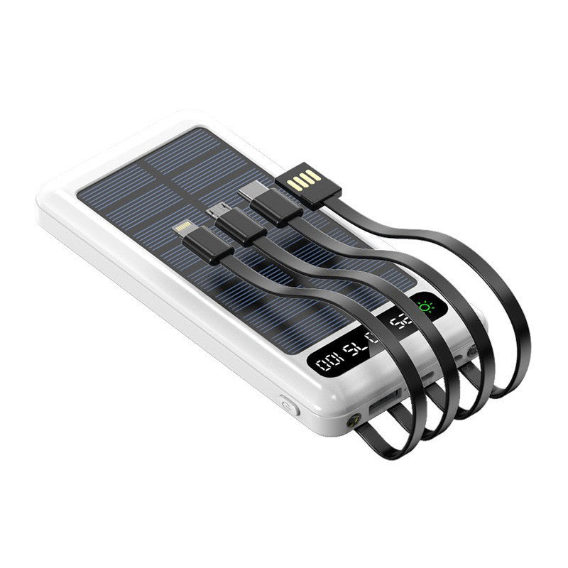 Solcelledrevet powerbank med integrerte ladekabler Skanto