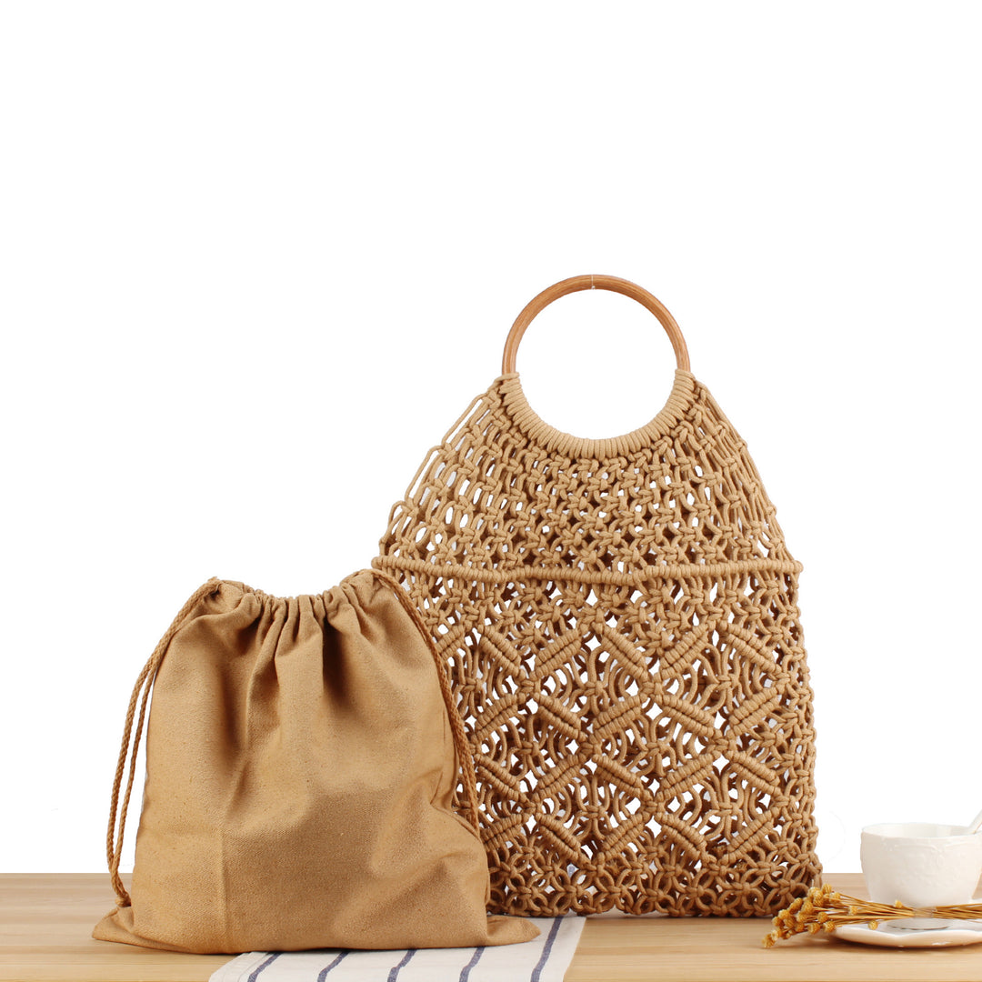 Macrame Tote Bag with Wooden Handle Skanto