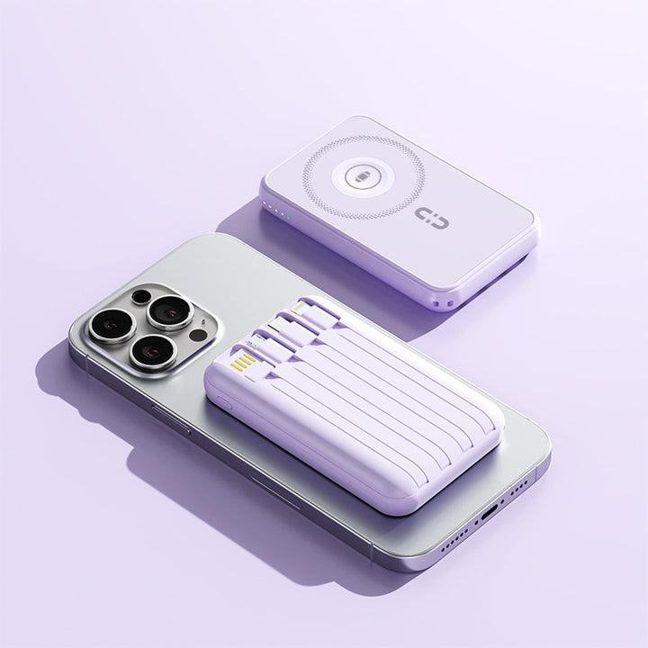 Kompakt powerbank med integrert ladekabel og hurtiglading funksjon Skanto