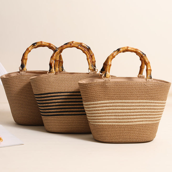 Elegant Straw Bag with Bamboo Handle Skanto
