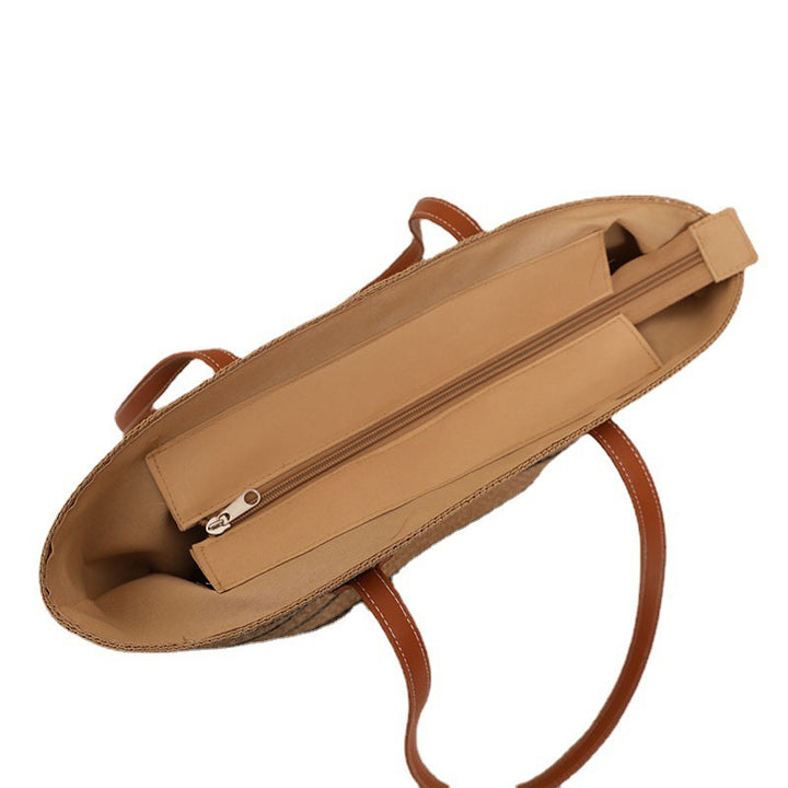 Elegant Raffia Tote Bag with Leather Handles Skanto