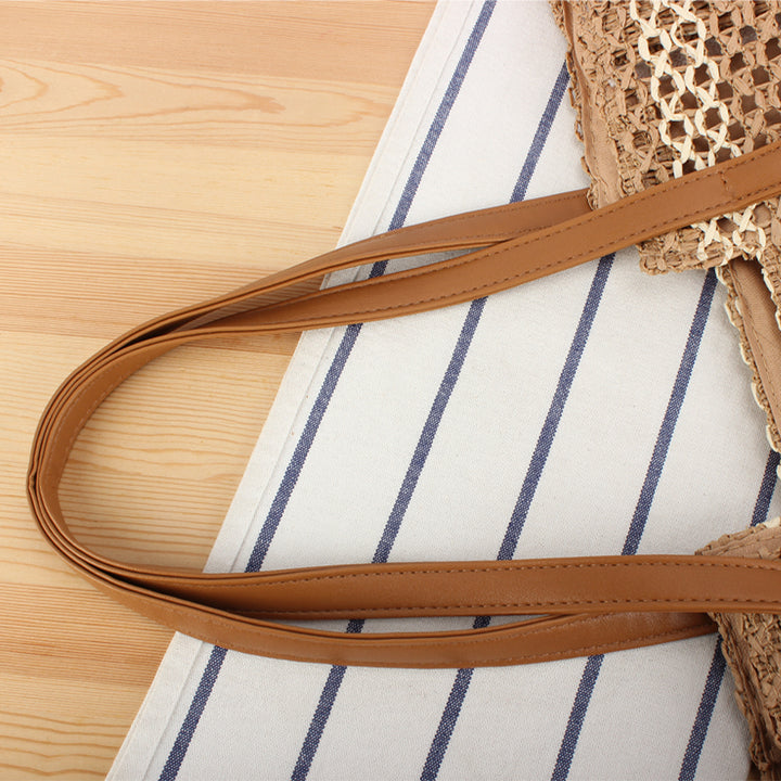 Woven strandbag med læderhåndtag Skanto