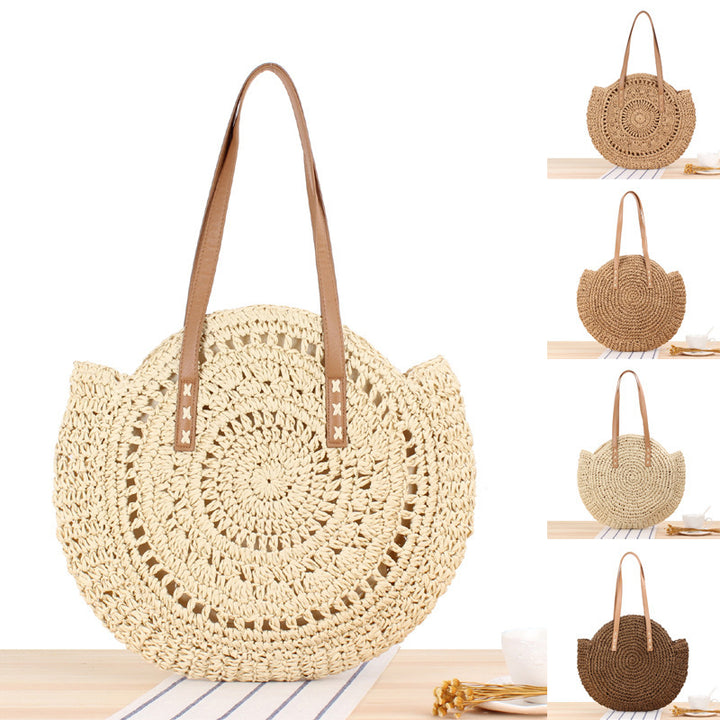 Round straw bag with leather handle Skanto