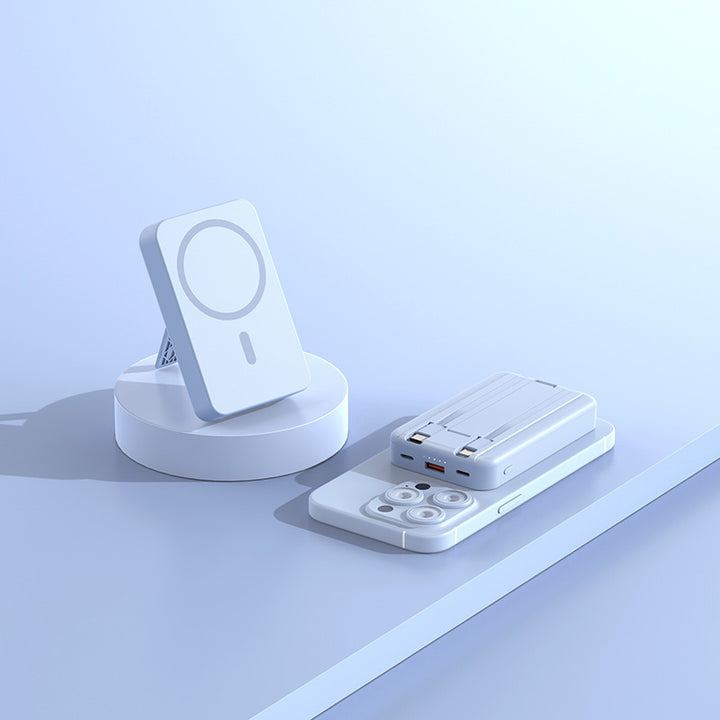 Magnetisk powerbank med Qi-ladefunksjon og stativfunksjon Skanto