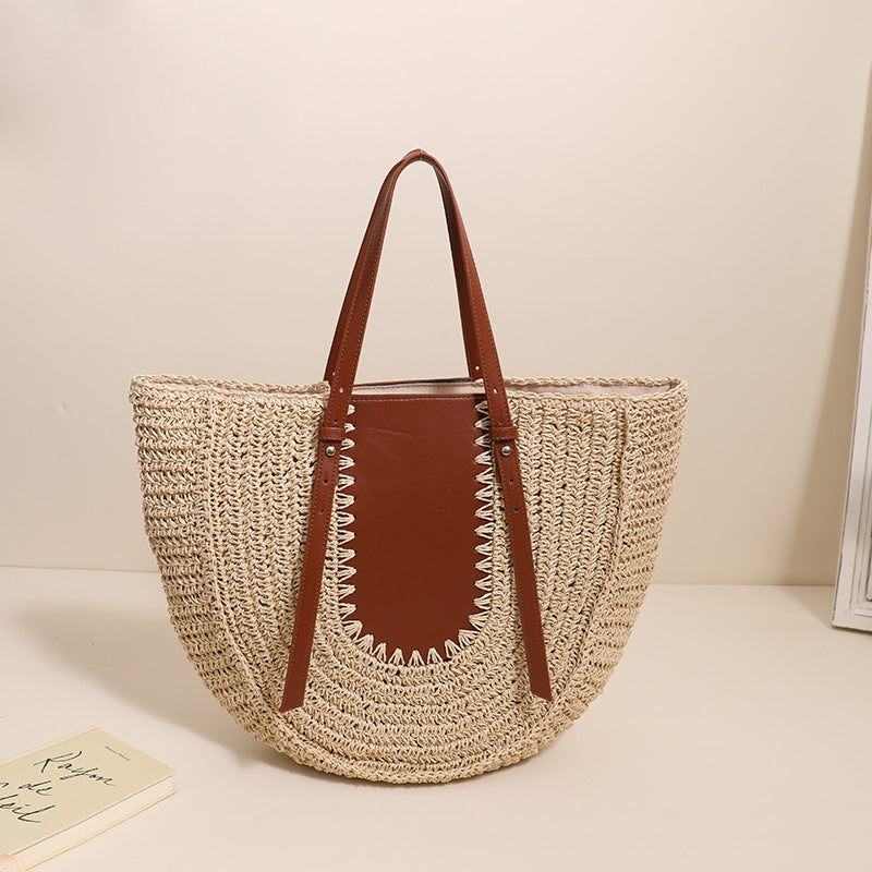 Elegant Handmade Straw Bag with Leather Details Skanto