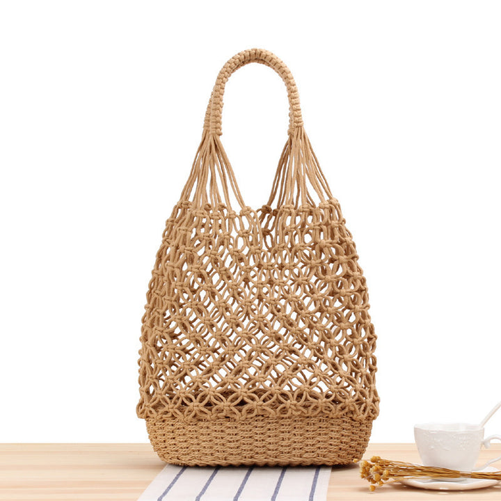 Hand-knotted tote bag with elegant net design Skanto