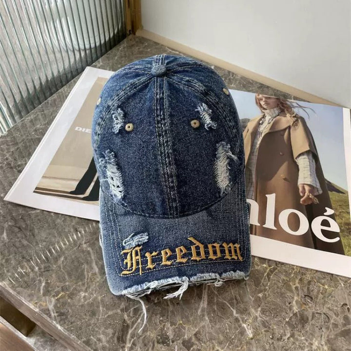 Kvinnenes slitte frihets broderte baseballcap Skanto