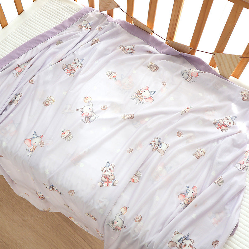 Unisex nan koselig babysengteppe laget av bomullsmuslin med pustende fyll og satinert kant Skanto