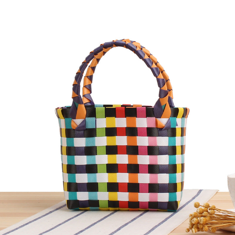 Woven Handbag with Plaid Pattern Skanto