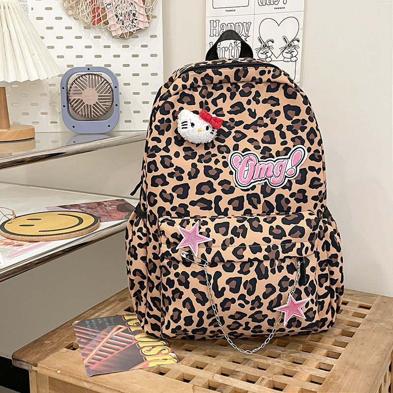 Morsom-mote Leopard Print Skole Ryggsekk