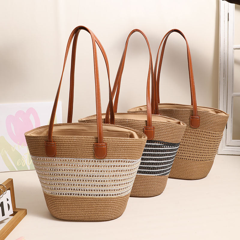 Elegant Basket Bag with Leather Accents Skanto