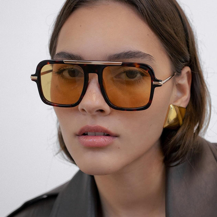 Women's Square Designer Sunglasses with Gold Accents and Protective UV Filter Skanto