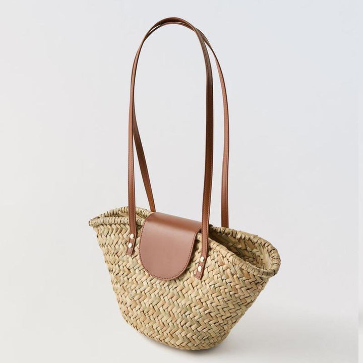 Handmade basket bag with leather flap Skanto