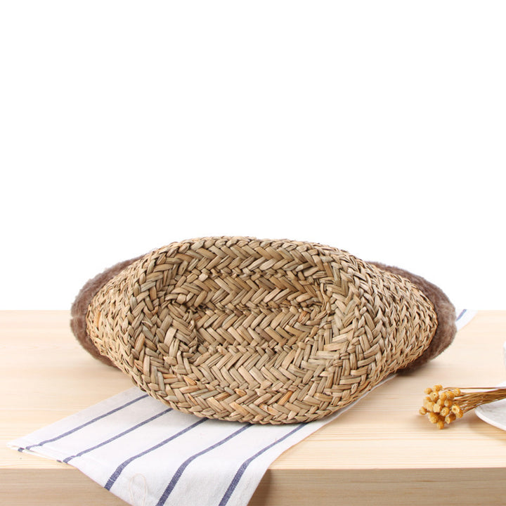 Basket Bag with Fur Trim and Decorative Bow Detail Skanto