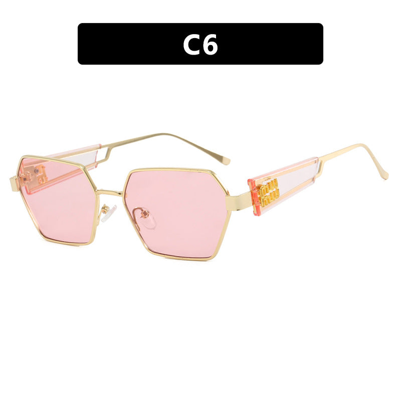 Dame heksagonal solbrille med elegant metallramme og beskyttende glass Skanto