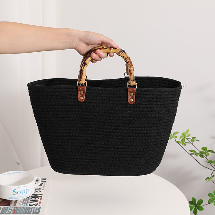 Modern straw basket with bamboo handle Skanto