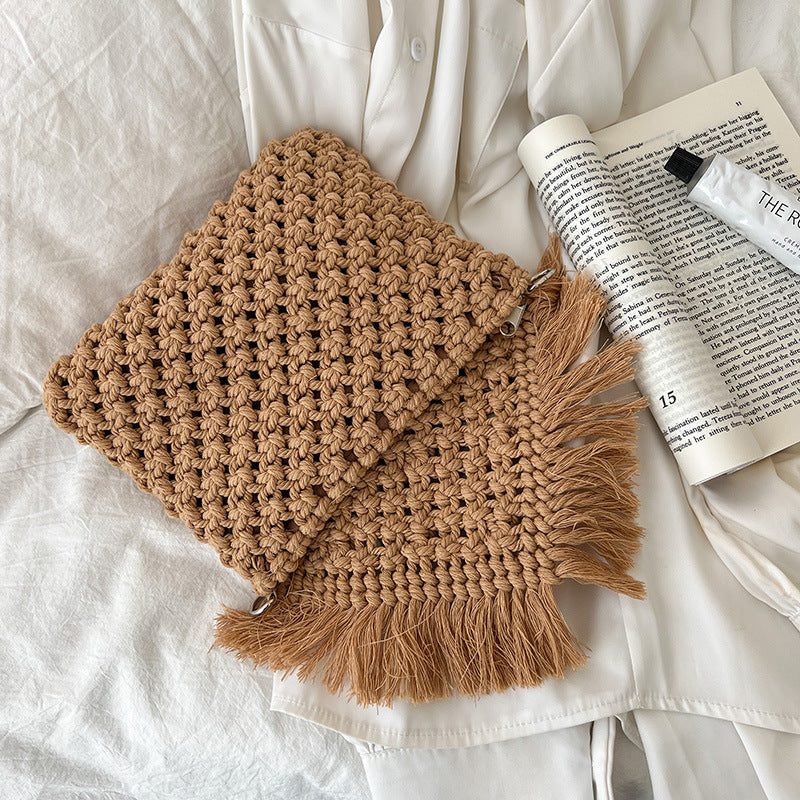 Handmade modern shoulder bag with fringe and decorative details Skanto