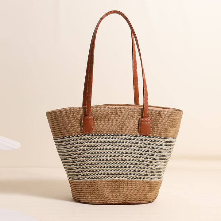 Elegant Raffia Tote Bag with Leather Details Skanto