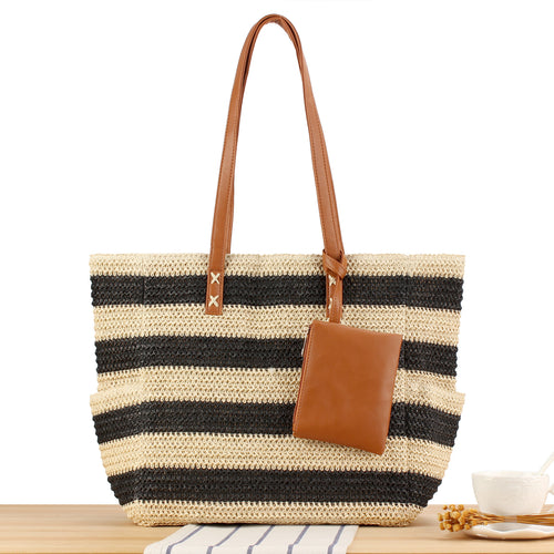 Straw Bag with Elegant Leather Handles Skanto