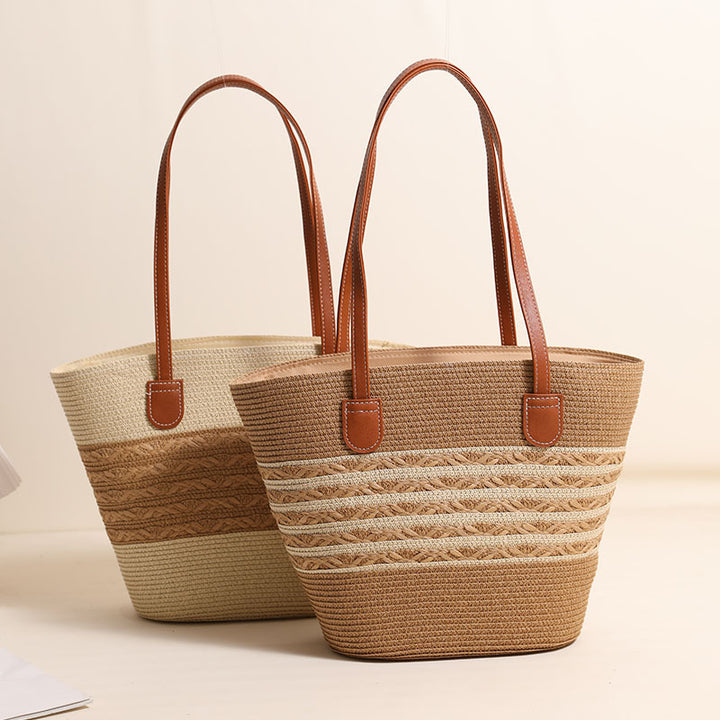 Elegant Raffia Tote Bag with Leather Details Skanto