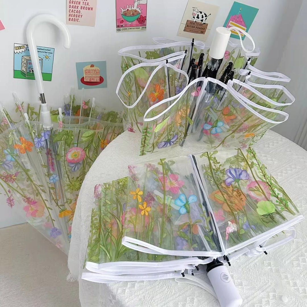Dame Floral Motiv Regnparaply Skanto