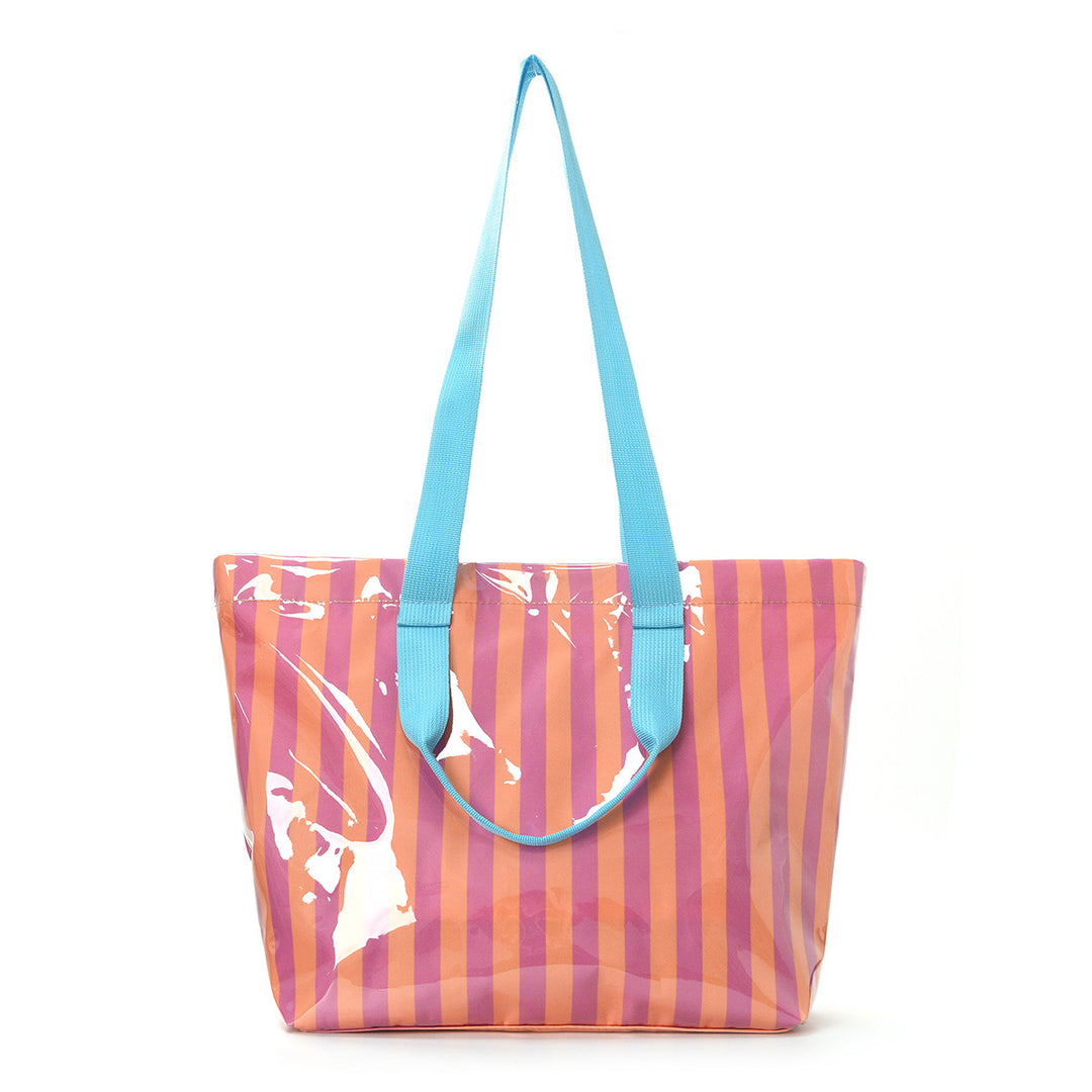 Romslig strandveske med transparent design og fargerike striper Skanto