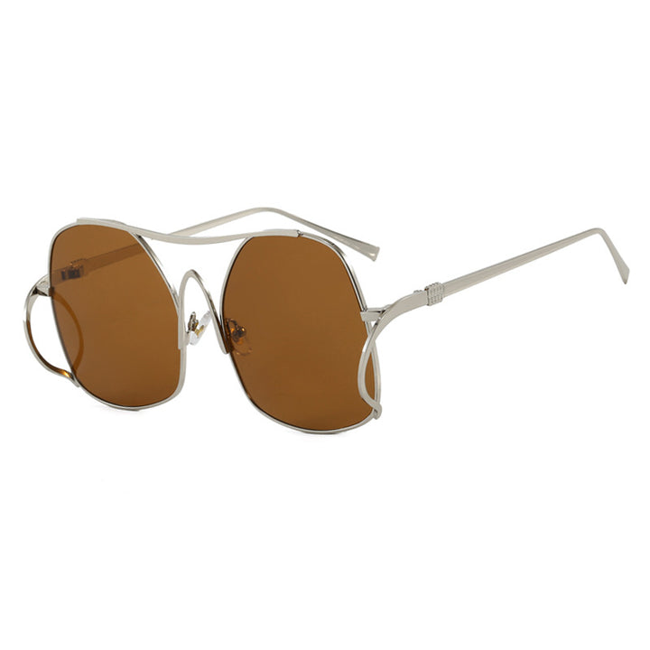Women's geometric sunglasses with narrow metal frame and brown lenses Skanto
