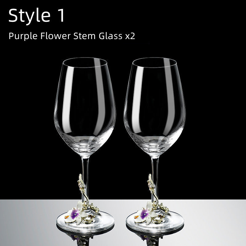 Metallic Blomst Krystall Vin Glass med Dekanter Koffert Sett | Skanto