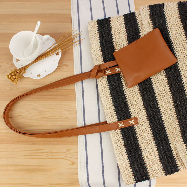 Straw Bag with Elegant Leather Handles Skanto
