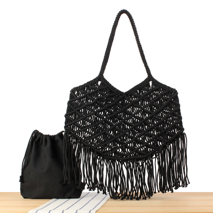 Macrame Tote Bag with Fringed Edges Skanto
