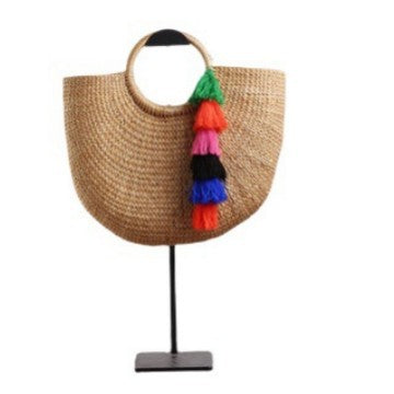 Handmade straw bag with colorful tassels Skanto
