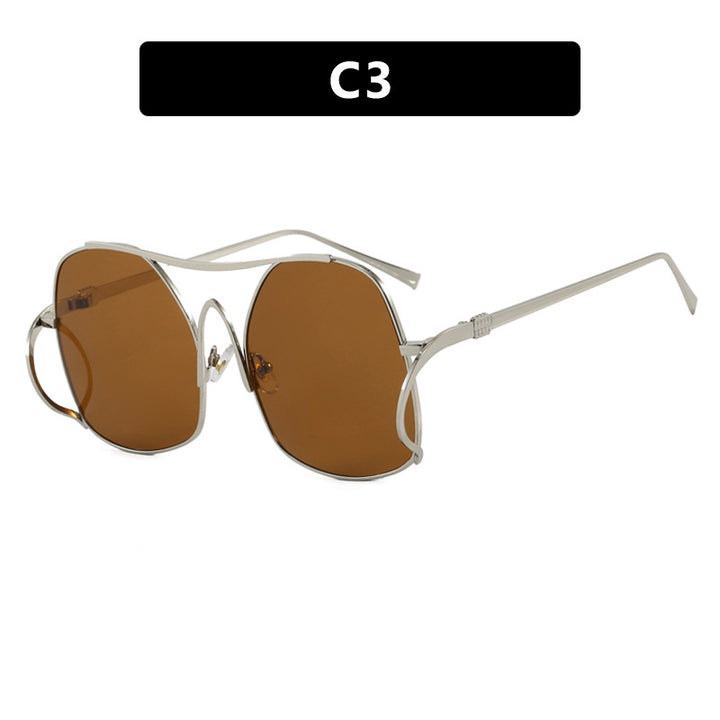 Women's geometric sunglasses with narrow metal frame and brown lenses Skanto