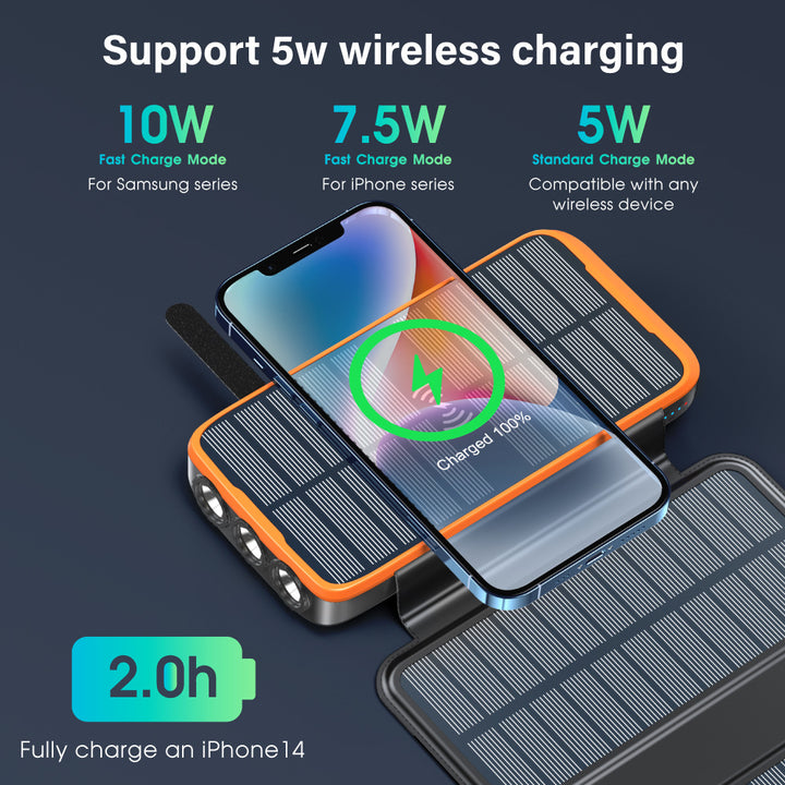 Bærbar solenergi powerbank med trådløs lading og LED-lampe Skanto