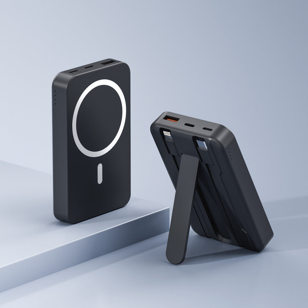 Powerbank med integrert stativfunksjon og trådløs ladealternativ Skanto