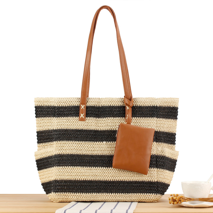 Straw Bag with Elegant Leather Handles Skanto