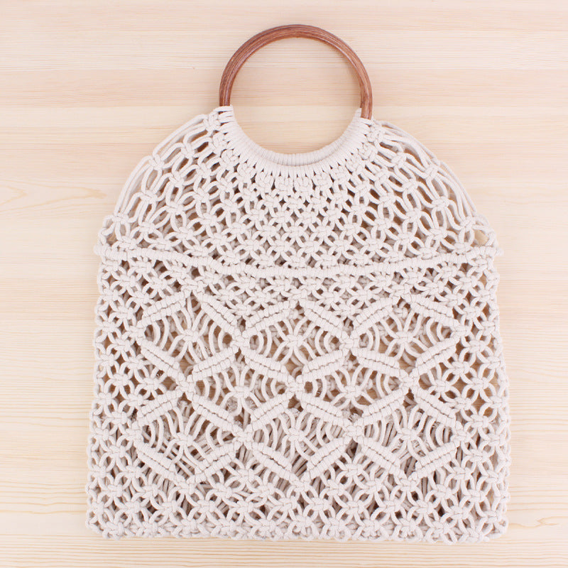 Macrame Tote Bag with Wooden Handle Skanto