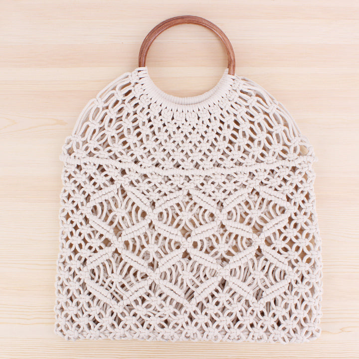 Macrame Tote Bag with Wooden Handle Skanto