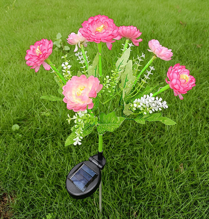 Solcel-drevet livaktig blomst hage stake med multi-hode LED-klynge og vanntett skumringssensor