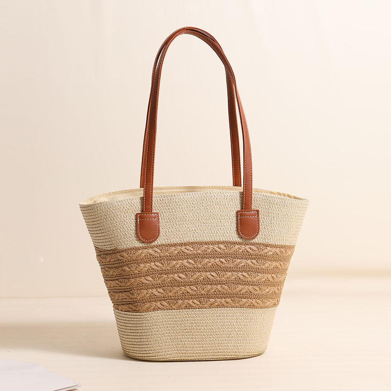 Elegant Raffia Tote Bag with Leather Details Skanto