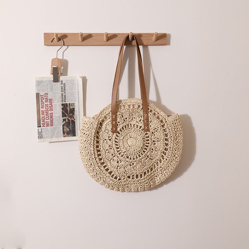Handmade macrame tote bag with leather handle Skanto