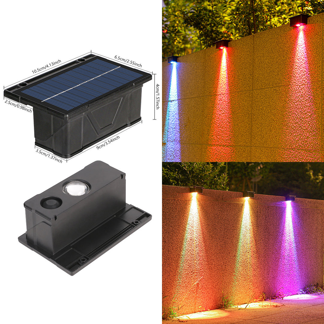 Utendørs solenergi RGB dual-stråle vegglampe med integrert solcellepanel og værbestandig monteringsbase Skanto