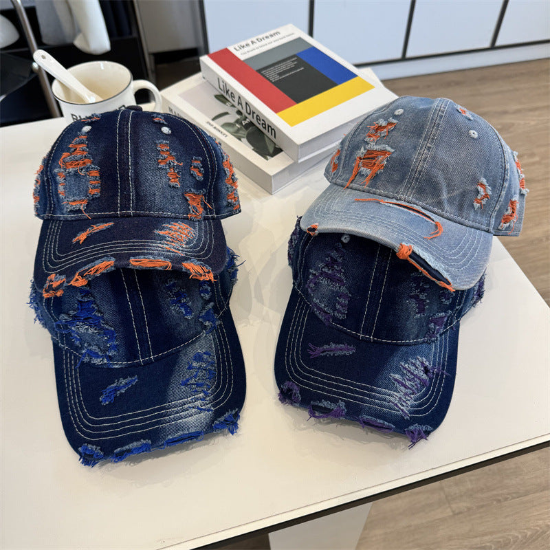 Kvinnes Slitt Denim Baseball Caps Skanto