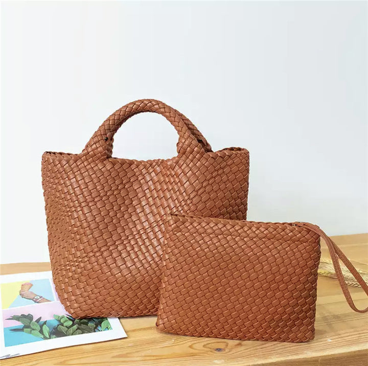 Elegant Flettet Håndveske med Avtagbar Clutch Skanto
