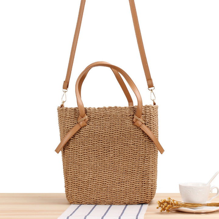 Elegant Flettet Crossbody Bag med Læderhåndtag Skanto