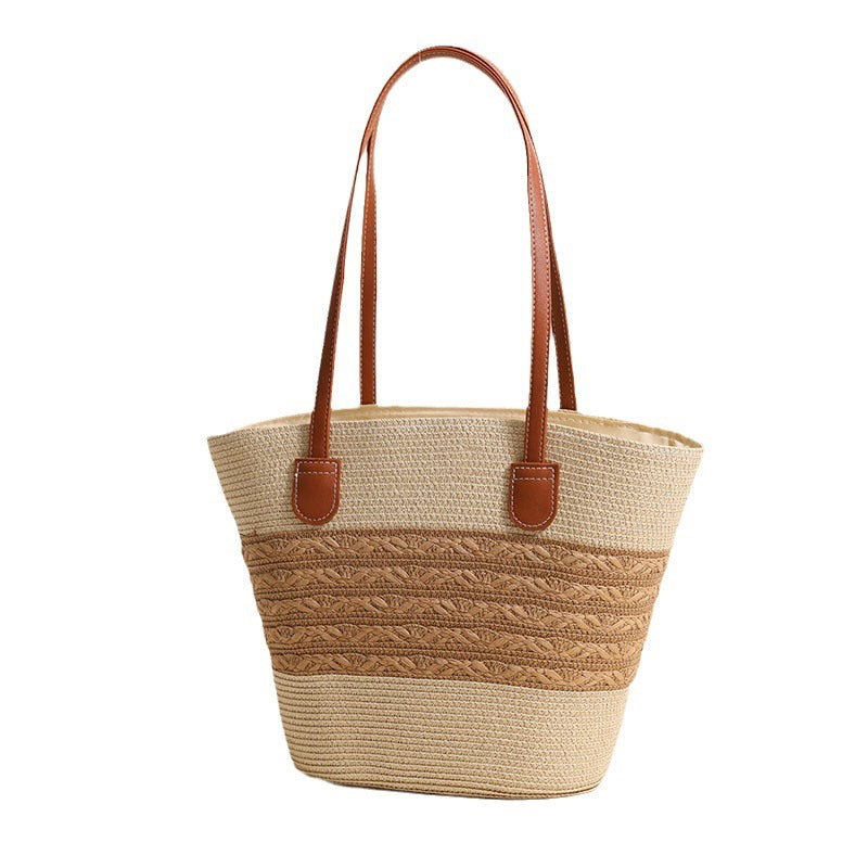 Elegant Raffia Tote Bag with Leather Details Skanto